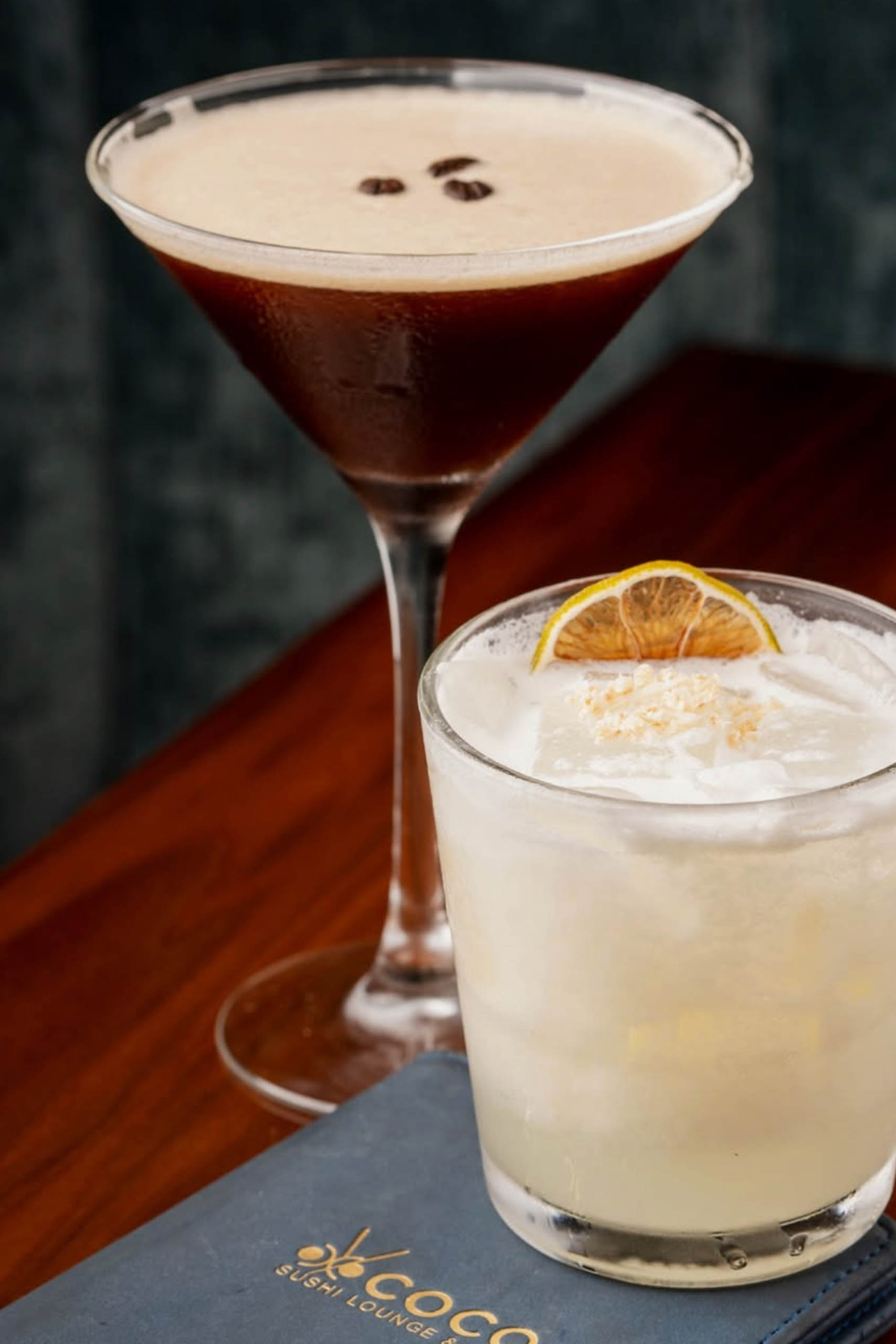 An espresso martini and a craft cocktail